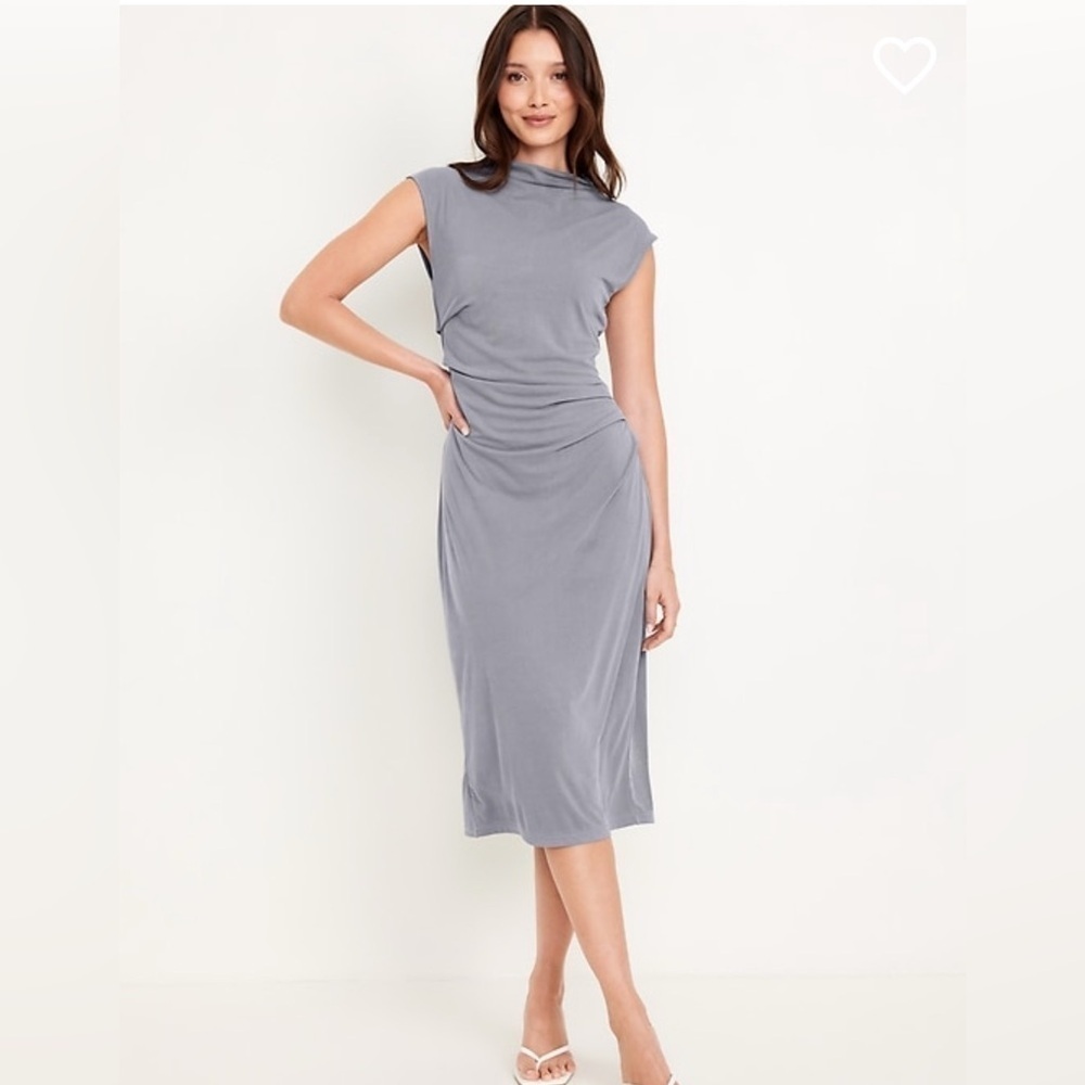 Old Navy Ruched Sexy Quiet Luxury Career boardroom Chic Ribbed Knit Midi Dress L